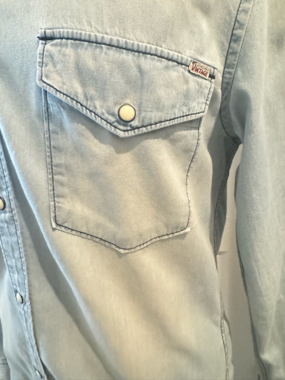 Jack and Jones Pale Blue Denim Snap Front Western Shirt Size Medium - Picture 5 of 8